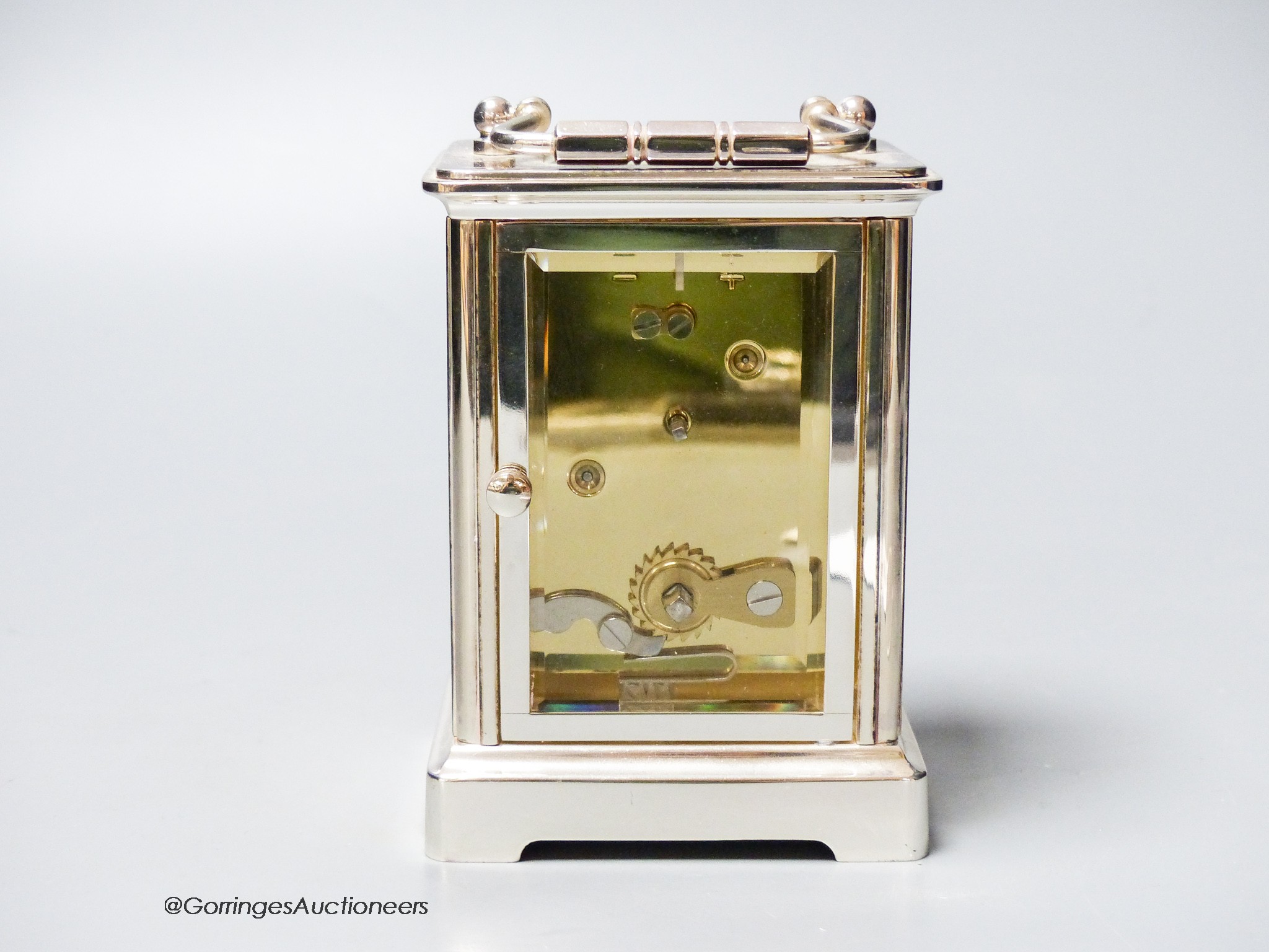 A Whitehill silvered brass four glass carriage timepiece, height 12cm